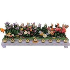 Ceramic Chanukah Candles - Butterfly  Floral Menorah RM-MEN24 - 12"×4"×4"